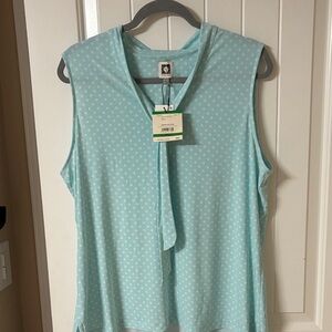Anne Klein Aqua Polka Dot Sleeveless Blouse